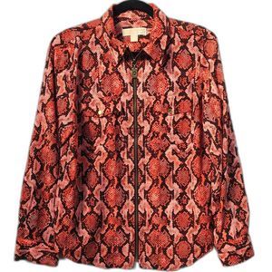 Michael Kors Snakeskin Print Full Zip Long Sleeve Lightweight Jacket w Pockets L